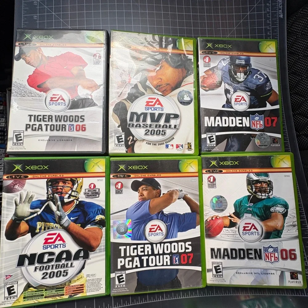 EA Sports Xbox Video Game Lot 6 Games Madden Tiger‎ Woods MVP Baseball Good